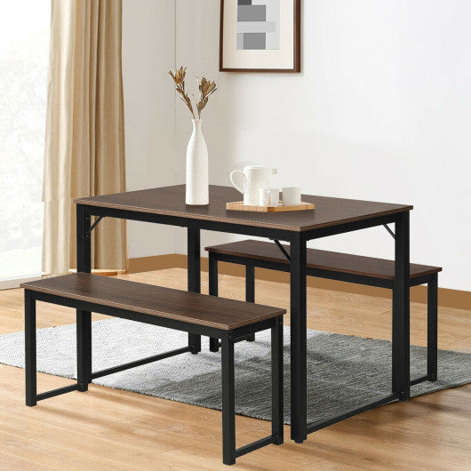 Costway Modern 3 Piece Dining Table with 2 Benches