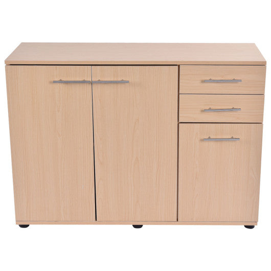Costway Natural Color Large Storage Cabinet Cupboard with 2 Drawers