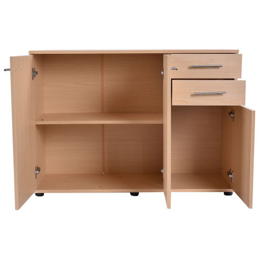 Costway Natural Color Large Storage Cabinet Cupboard with 2 Drawers