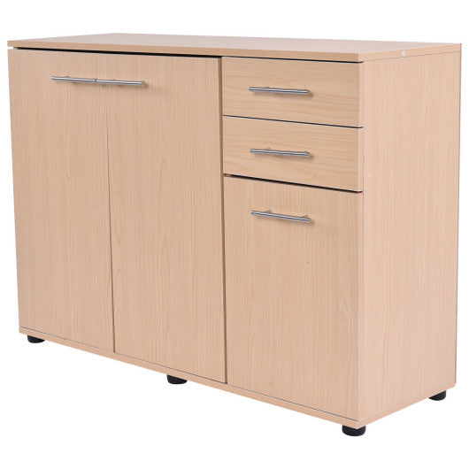 Costway Natural Color Large Storage Cabinet Cupboard with 2 Drawers