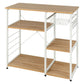 Costway Natural Industrial Kitchen Baker's Rack Microwave Shelf with 6 Hooks