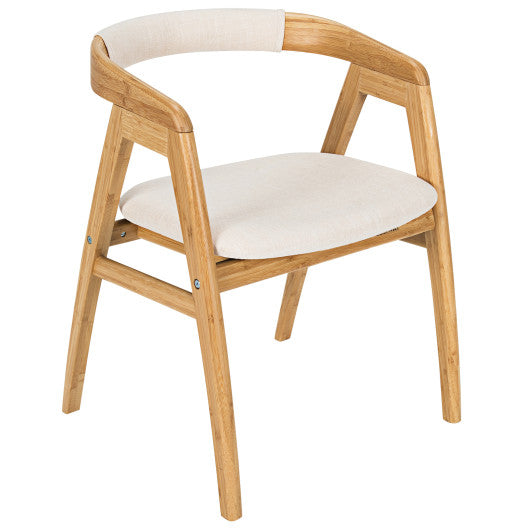 Costway Natural Leisure Bamboo Dining Chair with Curved Back and Anti-slip Foot Pads