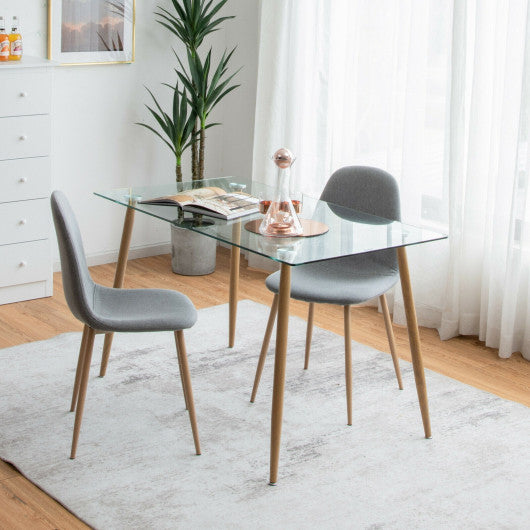 Costway Natural Modern Glass Rectangular Dining Table with Metal Legs