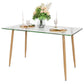 Costway Natural Modern Glass Rectangular Dining Table with Metal Legs