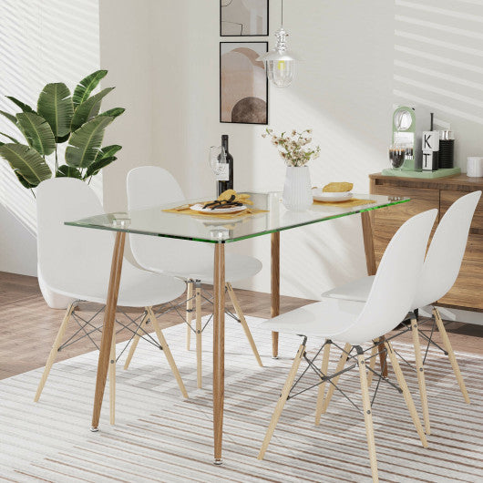 Costway Natural Modern Glass Rectangular Dining Table with Metal Legs