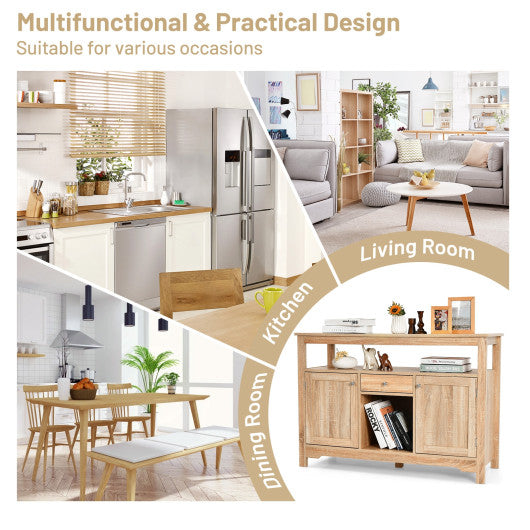Costway Natural Server Buffet Sideboard With Wine Rack and Open Shelf