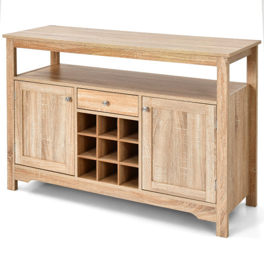 Costway Natural Server Buffet Sideboard With Wine Rack and Open Shelf