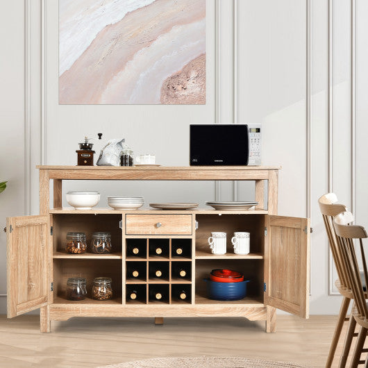 Costway Natural Server Buffet Sideboard With Wine Rack and Open Shelf