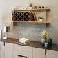 Costway Natural Wall Mount Wine Rack with Glass Holder & Storage Shelf