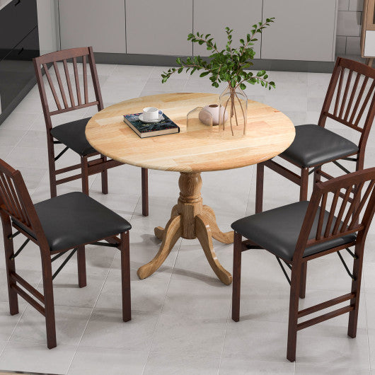 Costway Natural Wooden Dining Table with Round Tabletop and Curved Trestle Legs