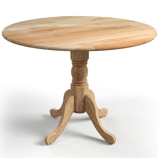 Costway Natural Wooden Dining Table with Round Tabletop and Curved Trestle Legs