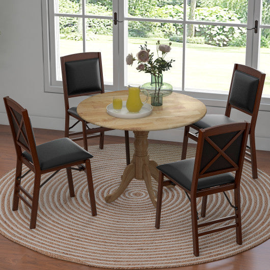 Costway Natural Wooden Dining Table with Round Tabletop and Curved Trestle Legs