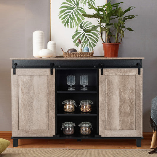 Costway Oak Kitchen Buffet Sideboard with 2 Sliding Barn Doors for Dining Living Room
