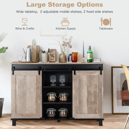 Costway Oak Kitchen Buffet Sideboard with 2 Sliding Barn Doors for Dining Living Room