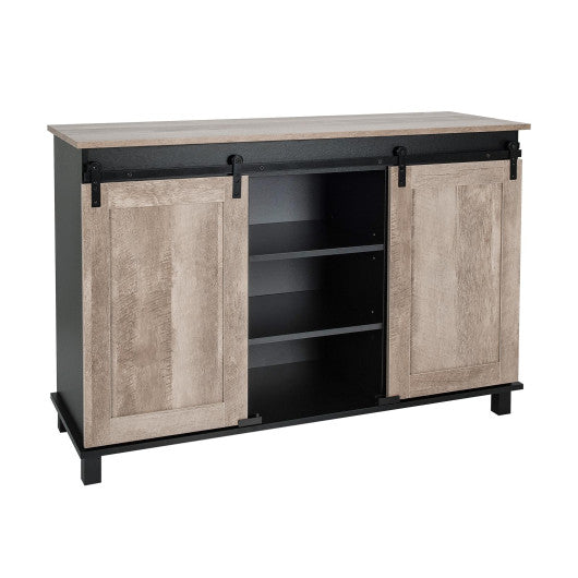 Costway Oak Kitchen Buffet Sideboard with 2 Sliding Barn Doors for Dining Living Room