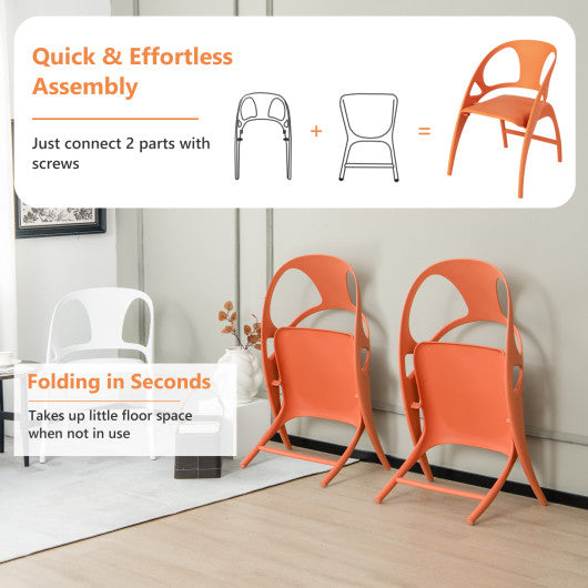 Costway Orange Folding Dining Chairs Set of 2 with Armrest and High Backrest