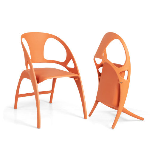 Costway Orange Folding Dining Chairs Set of 2 with Armrest and High Backrest