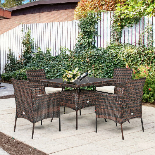 Costway Outdoor 5 Pieces Dining Table Set with 1 Table and 4 Single Sofas