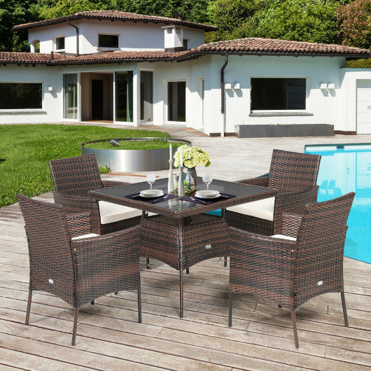 Costway Outdoor 5 Pieces Dining Table Set with 1 Table and 4 Single Sofas