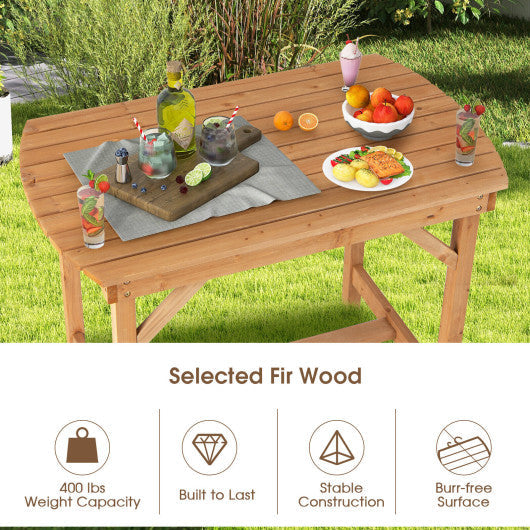 Costway Outdoor Fir Wood Dining Table with 1.5 Inch Umbrella Hole