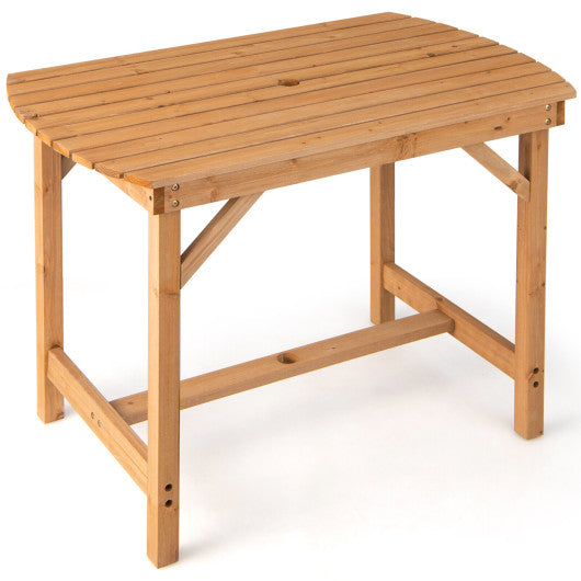 Costway Outdoor Fir Wood Dining Table with 1.5 Inch Umbrella Hole