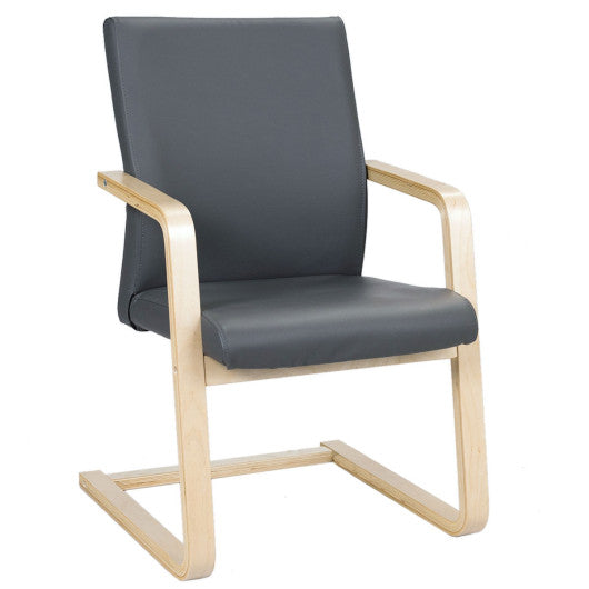 Costway PU Leather Armrest Upholstered Dining Chair with Wood Leg