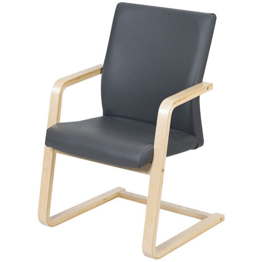 Costway PU Leather Armrest Upholstered Dining Chair with Wood Leg