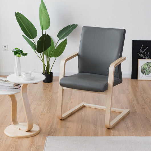 Costway PU Leather Armrest Upholstered Dining Chair with Wood Leg