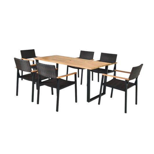 Costway Patented 7 Pieces Outdoor Dining Set with Large Acacia Wood Table Top