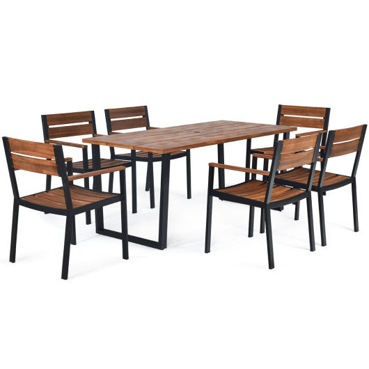Costway Patented 7 Pieces Patented Outdoor Patio Dining Table Set with Hole