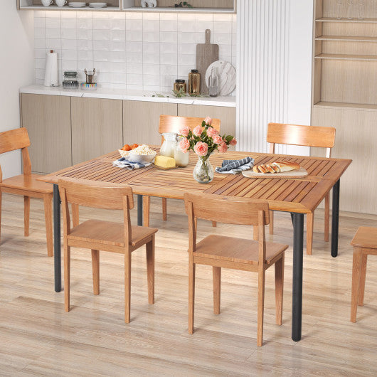 Costway Patio Acacia Wood Dining Table with Umbrella Hole and Metal Legs
