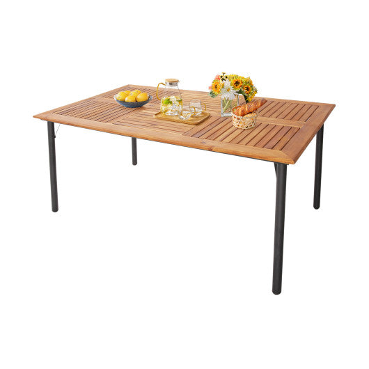 Costway Patio Acacia Wood Dining Table with Umbrella Hole and Metal Legs