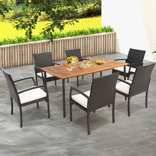 Costway Patio Acacia Wood Dining Table with Umbrella Hole and Metal Legs