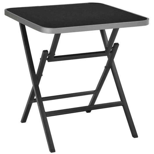 Costway Patio Folding Square Dining Table with Aluminum Frame and Tempered Glass Top