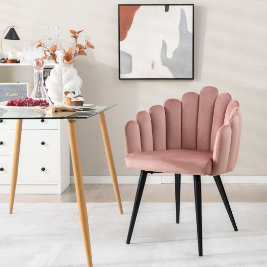 Costway Pink Modern Velvet Dining Chair with Metal Base and Petal Backrest