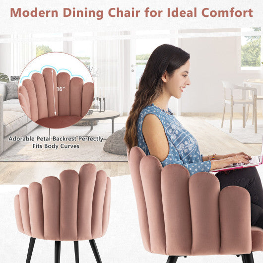 Costway Pink Modern Velvet Dining Chair with Metal Base and Petal Backrest