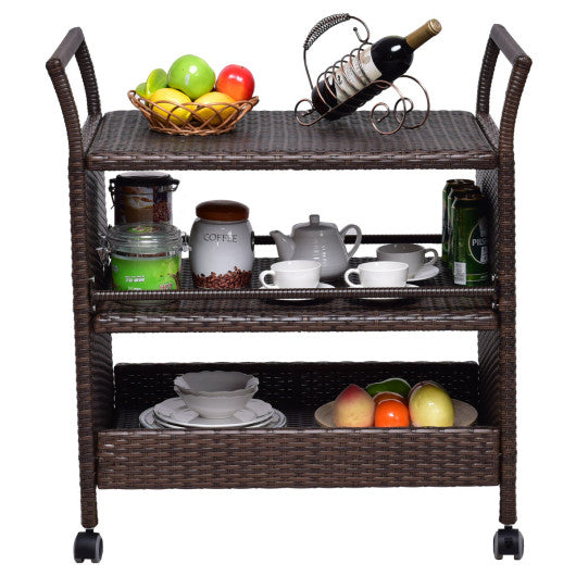 Costway Rattan Rolling Serving Cart Storage Shelves Rack