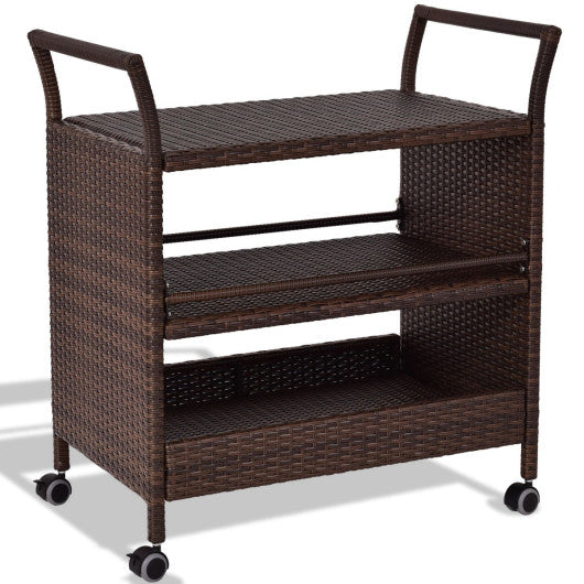 Costway Rattan Rolling Serving Cart Storage Shelves Rack