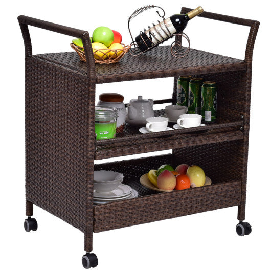 Costway Rattan Rolling Serving Cart Storage Shelves Rack – Kitchen Oasis