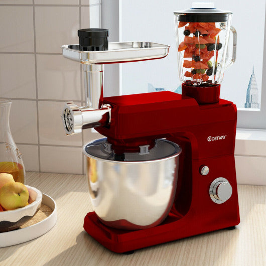 Costway Red Multifunctional Stand Mixer Blender Meat Grinder with Bowl