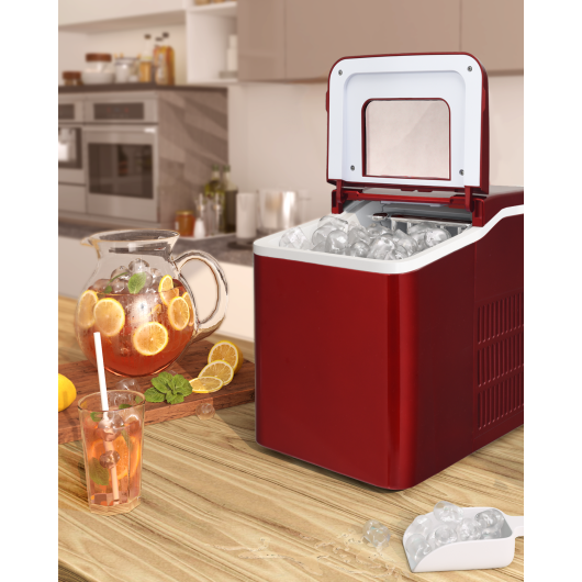 Costway Red Portable Countertop Ice Maker Machine with Scoop