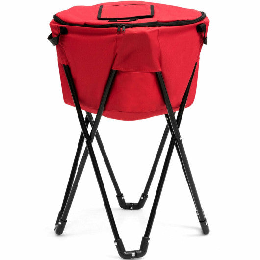 Costway Red Portable Folding Tub Ice Cooler with Stand & Travel Bag