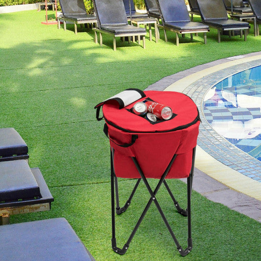 Costway Red Portable Folding Tub Ice Cooler with Stand & Travel Bag