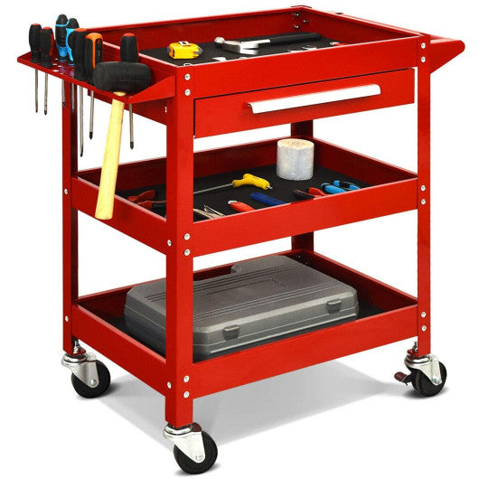 Costway Red Rolling Tool Cart Mechanic Cabinet Storage ToolBox Organizer with Drawer