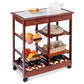 Costway Red Rolling Wood Kitchen Trolley Cart Island Shelf w/ Storage Drawers Baskets New