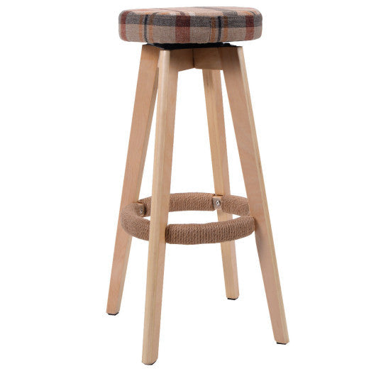 Costway Red Round Wooden Linen Bar Stool Dining Counter Barstools High Chair Furniture