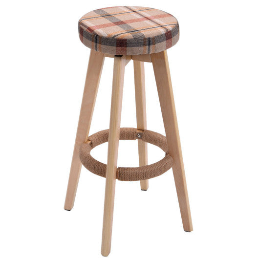 Costway Red Round Wooden Linen Bar Stool Dining Counter Barstools High Chair Furniture