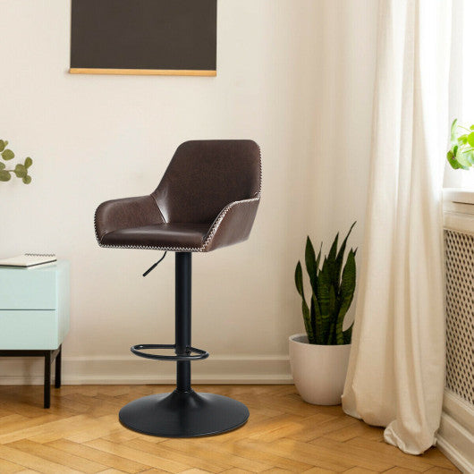 Costway Retro Comfortable Adjustable Swivel Bar Stools with PU Leather Seat and Footrest