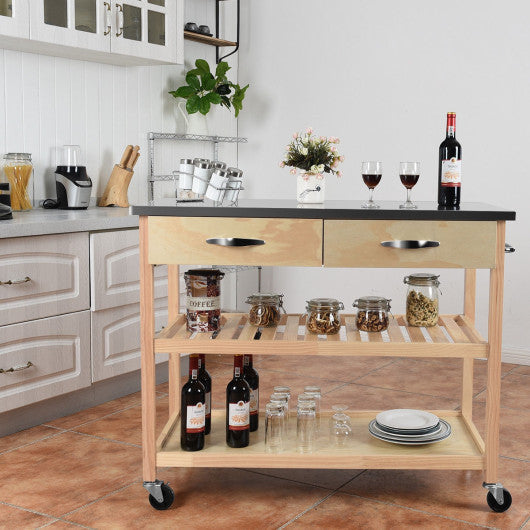 Costway Rolling Kitchen Trolley Cart Island with Stainless Steel Countertop