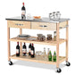 Costway Rolling Kitchen Trolley Cart Island with Stainless Steel Countertop